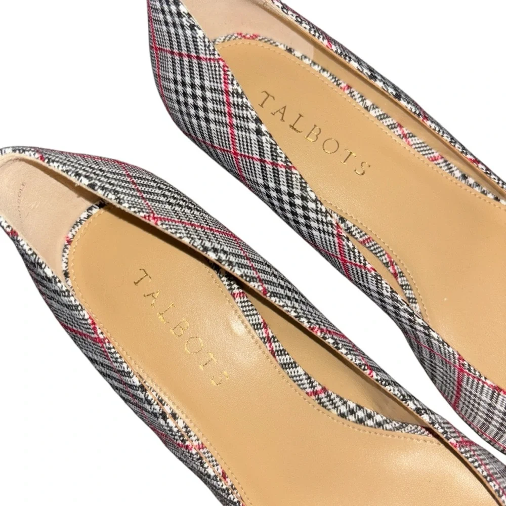 TALBOTS NWOB LACEY PLATFORM WEDGES - RED, BLACK & WHITE PLAID 7.5